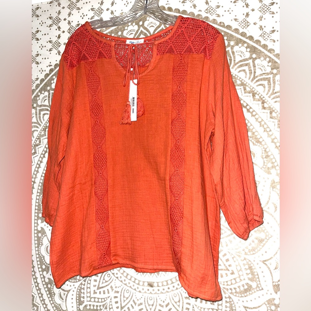 NWT BEAUTIFUL "ELSIE & ZOEY" ORANGE LADIES BLOUSE - 3/4 LENGTH SLEEVE, SIZE MED. - Picture 3 of 5